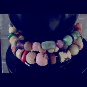 Stretchy multi colored beaded, three layered bracelet 💕